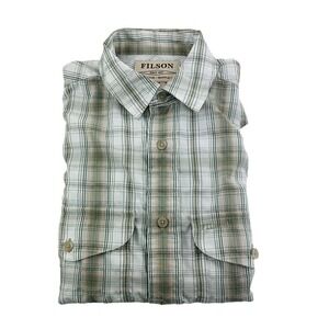 Filson White Green & Brown Plaid Short Sleeve Polyester Nylon Button Up Size XS